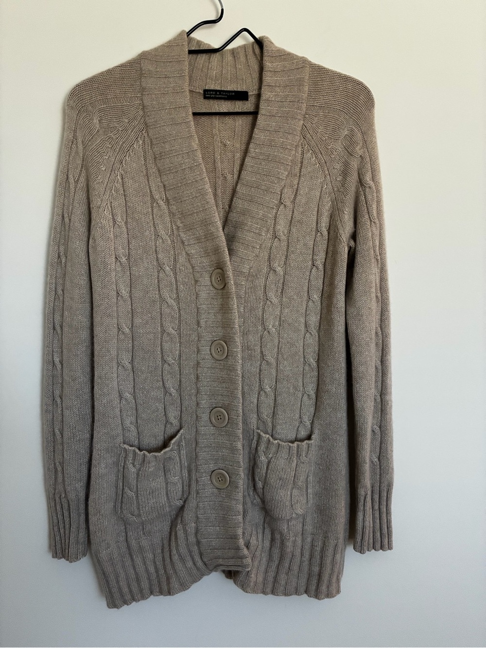 Lord & Taylor Cable Knit Cashmere Button-Front Cardigan Sweater size medium